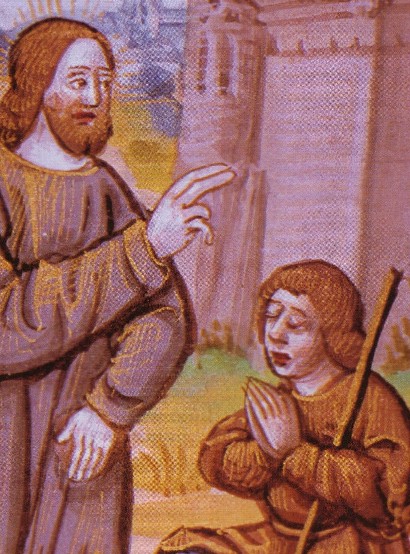 El ciego Bartimeo. Evangelio segn san Lucas (manuscrito). Biblioteca Nacional (Madrid)