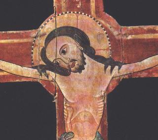 Cristo en la cruz: "PADRE, PERDNALES...". Mestre de Llu. S. XIII. Museo Episcopal de Vic.